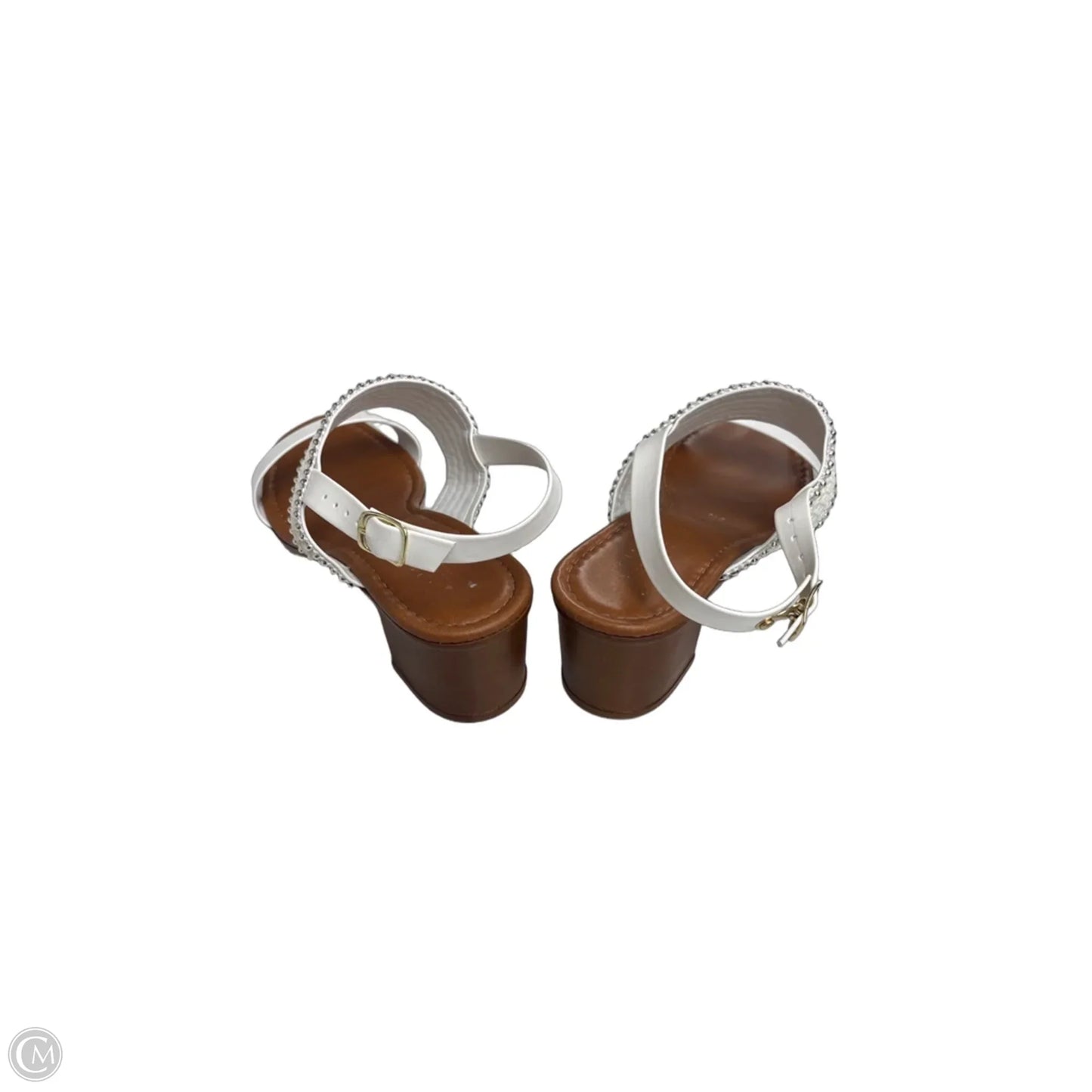 Sandals Heels Block By Italian Shoemakers In White, Size: 9.5