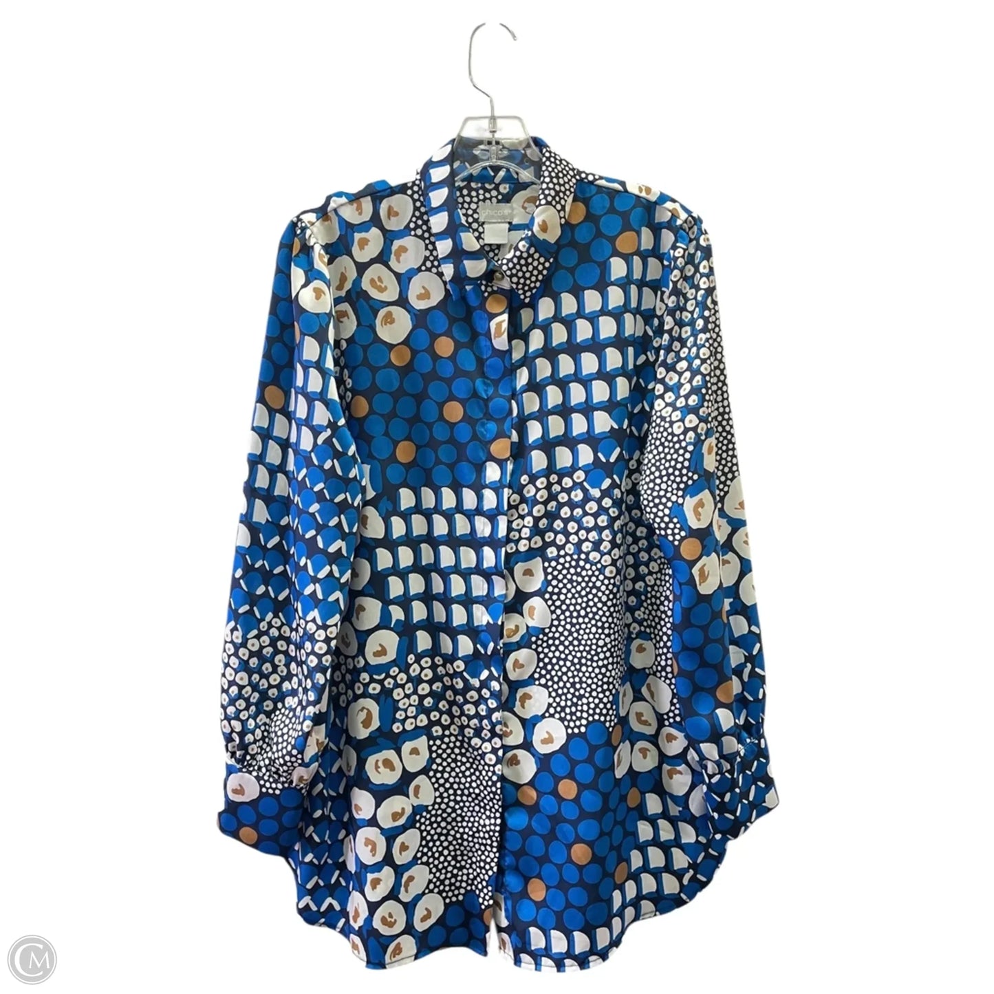 Top Long Sleeve By Chicos In Blue & White, Size: M