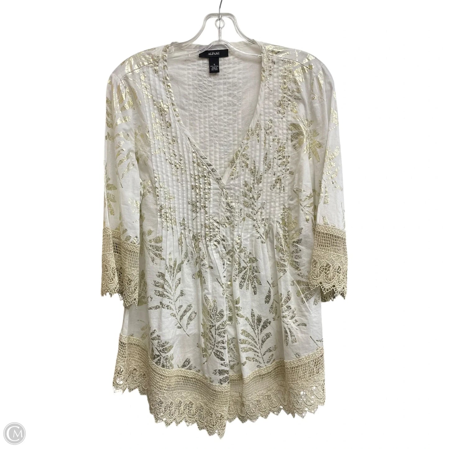 Top Long Sleeve By Alfani In Gold & White, Size: S