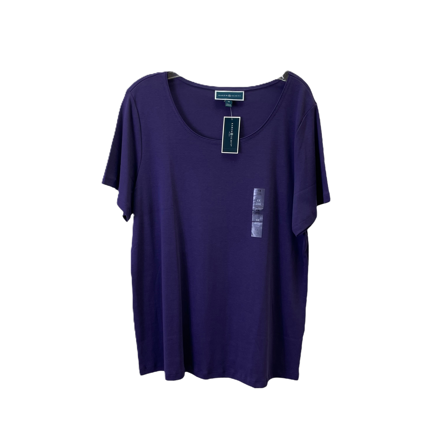 Purple Top Short Sleeve Basic By Karen Scott, Size: 1x