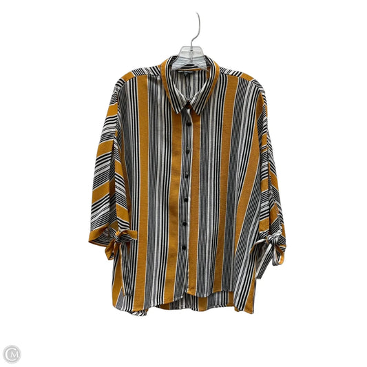 Top 3/4 Sleeve By Unique Spectrum In Black & Yellow, Size: L