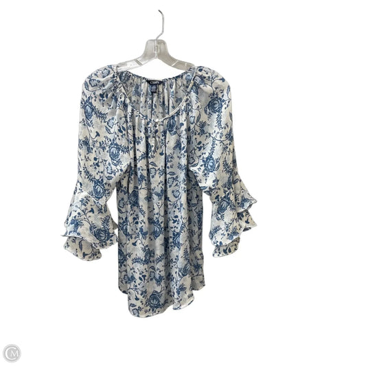 Blouse Long Sleeve By Chaps In Blue & White, Size: L