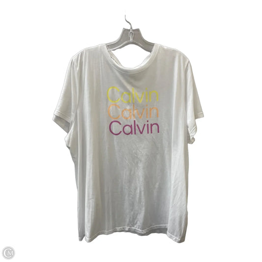 Top Short Sleeve Basic By Calvin Klein Performance In White & Yellow, Size: 2x