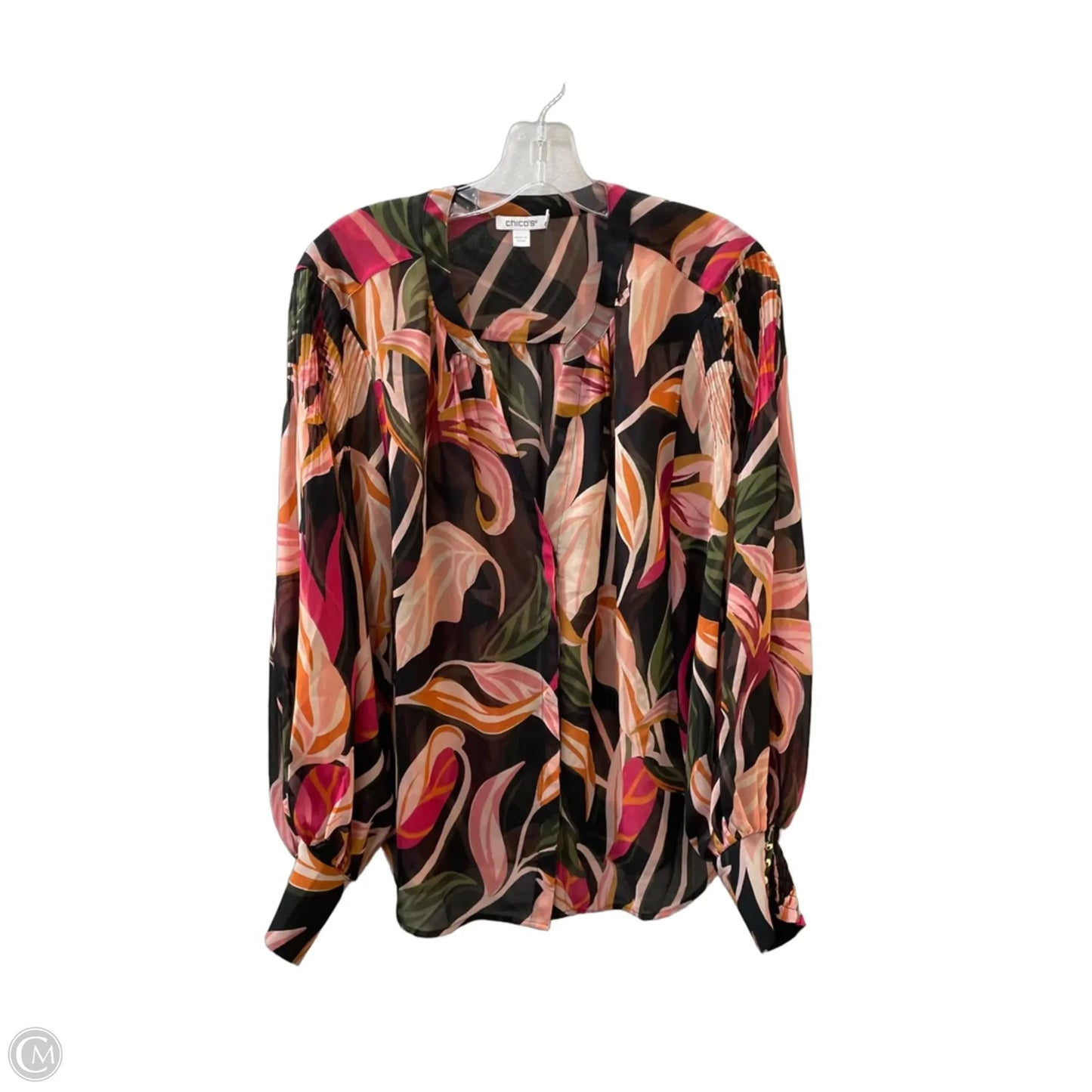 Blouse Long Sleeve By Chicos In Floral Print, Size: L