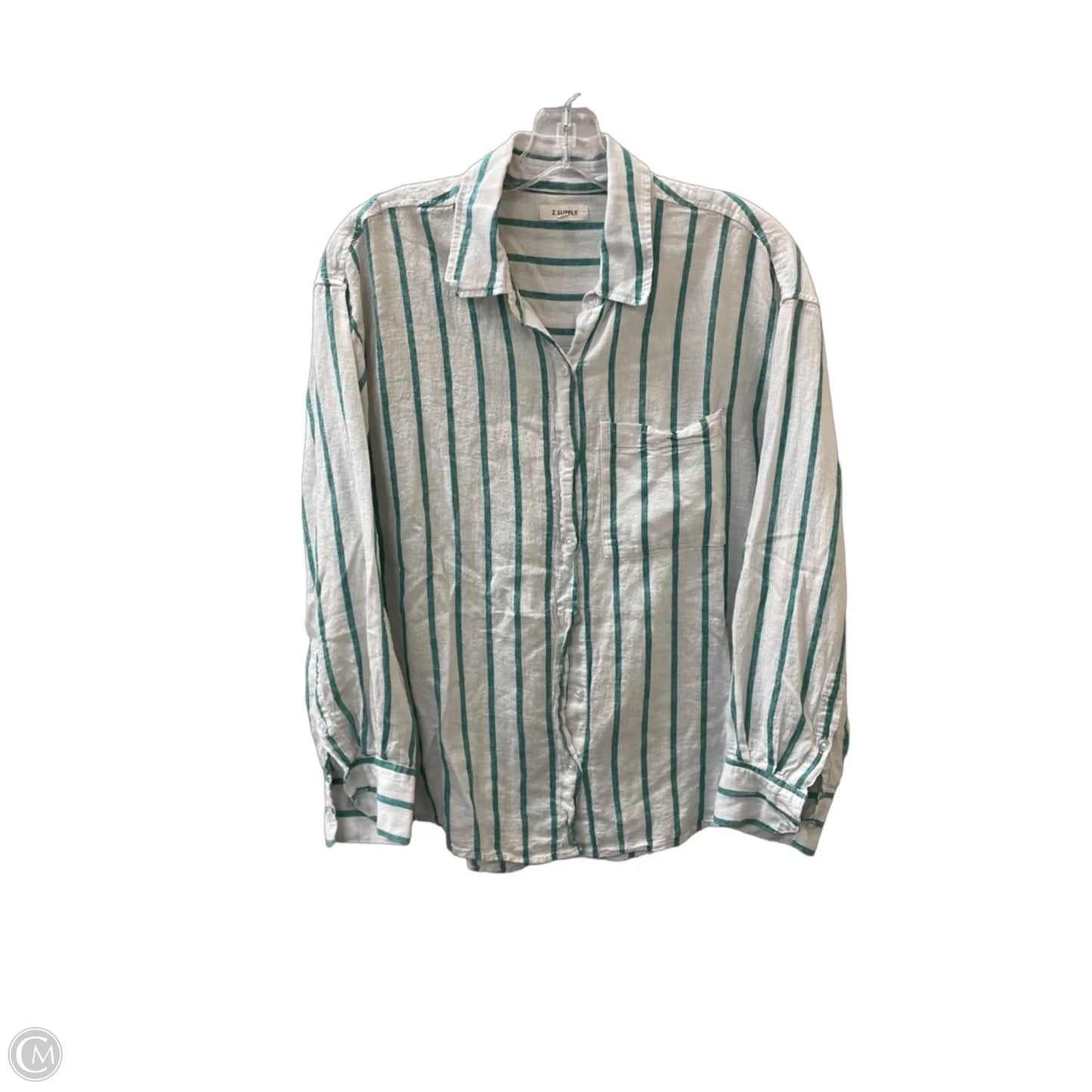 Top Long Sleeve By Z Supply In Green & White, Size: S