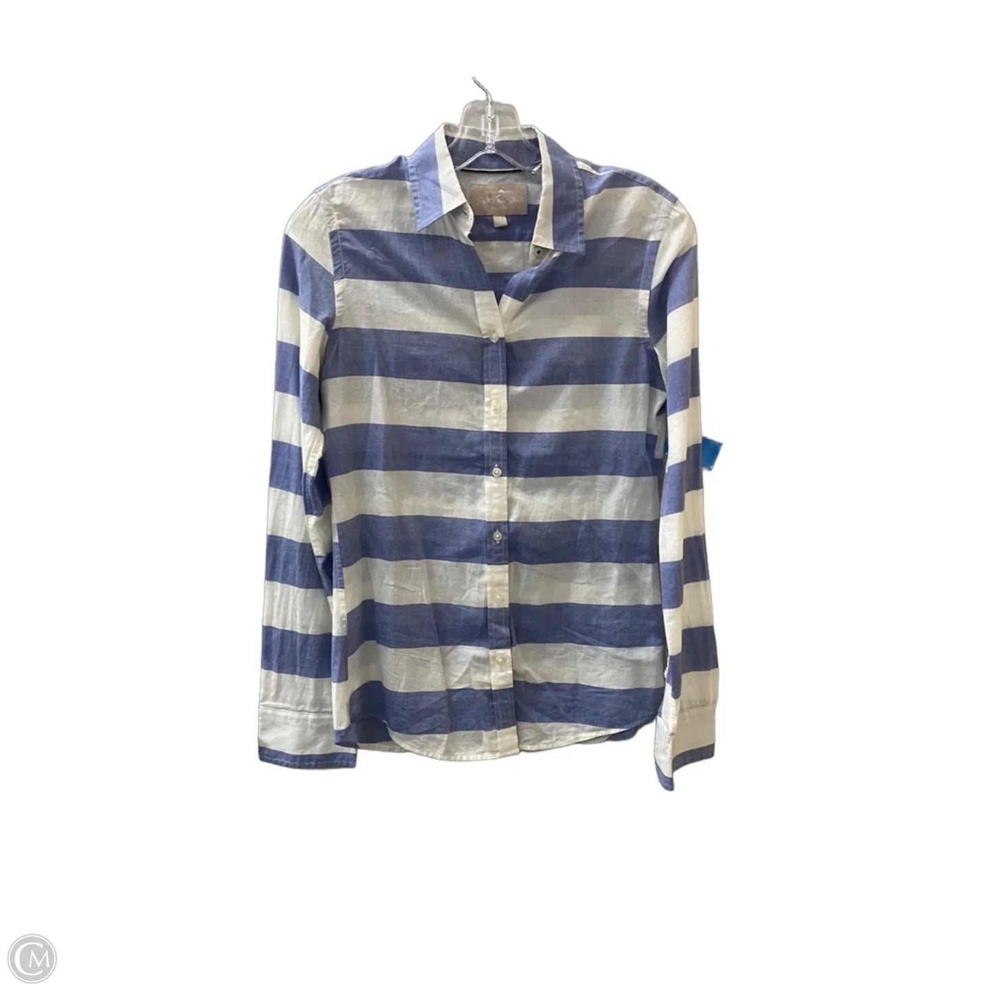 Top Long Sleeve By Banana Republic In Blue & White, Size: Xs