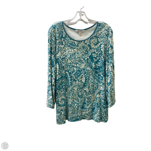 Top 3/4 Sleeve By Jm Collections In Blue & Tan, Size: Xl