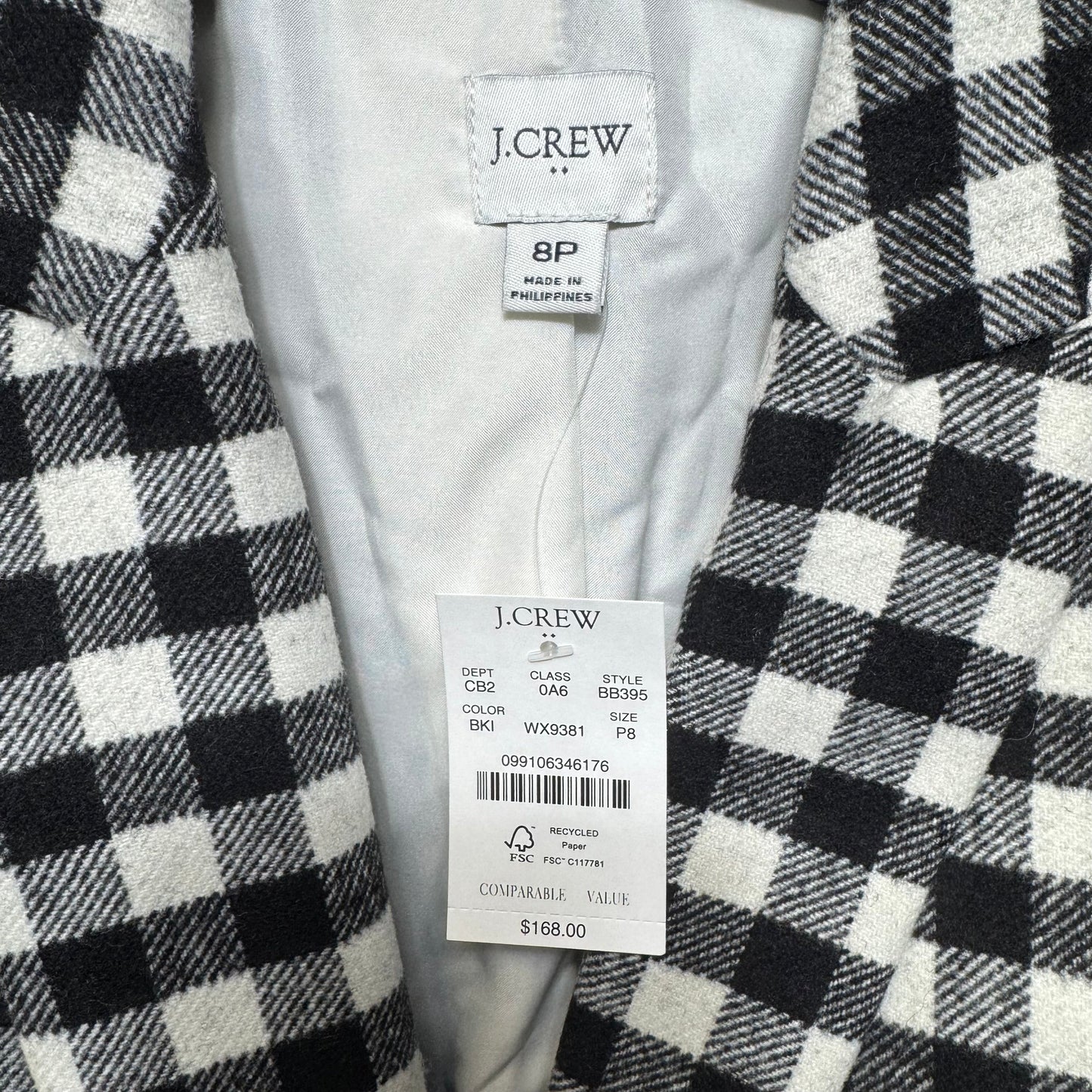 Wool Blend Blazer By J. Crew In Checkered Pattern, Size: 8p