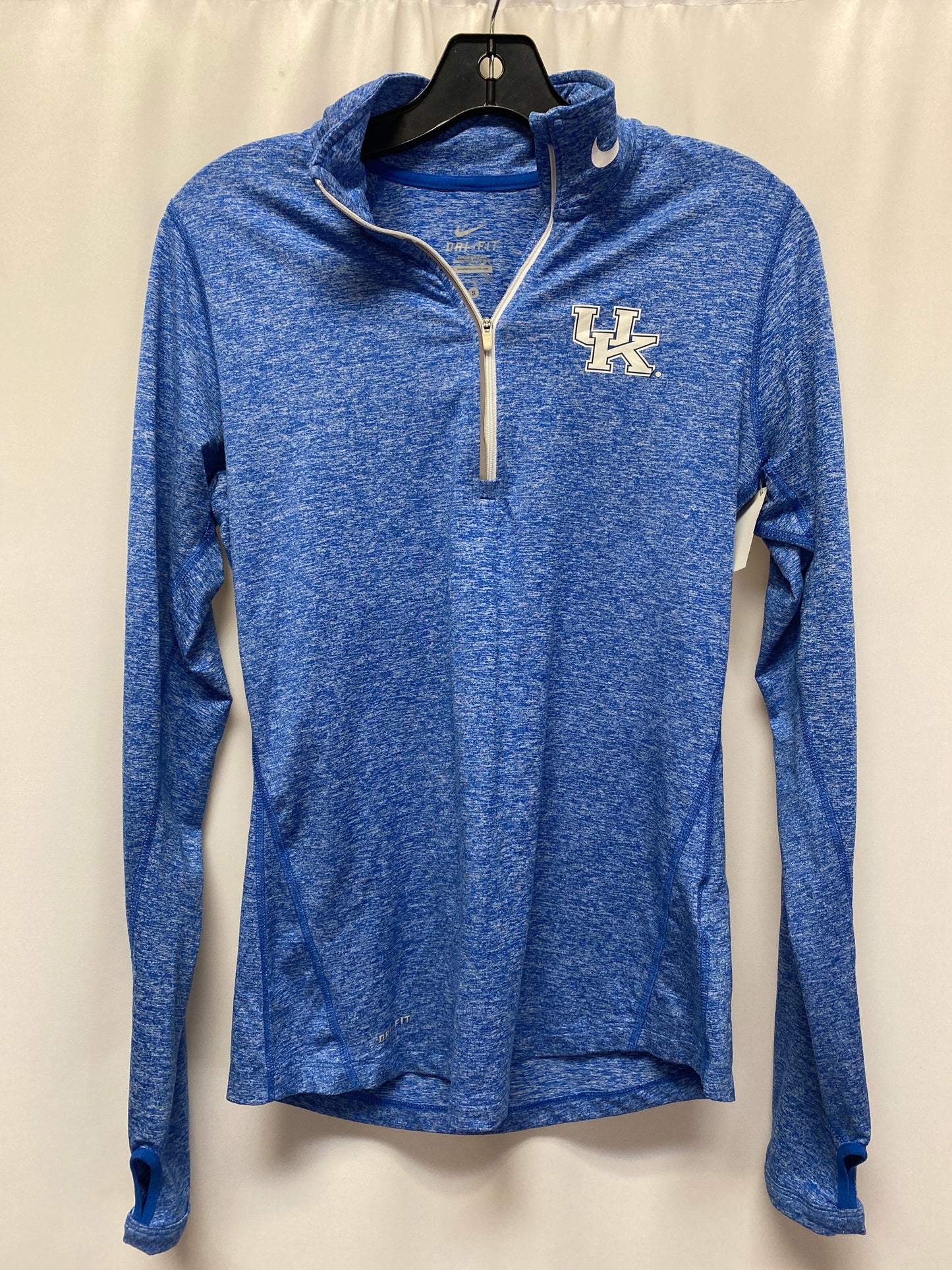 Athletic Top Long Sleeve Collar By Nike In Blue, Size: S