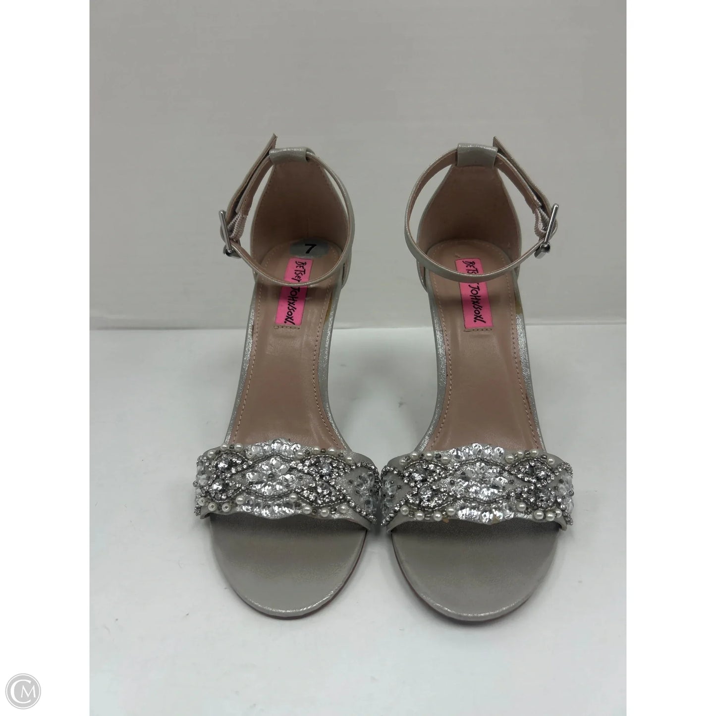 Shoes Heels Stiletto By Betsey Johnson In Silver, Size: 7