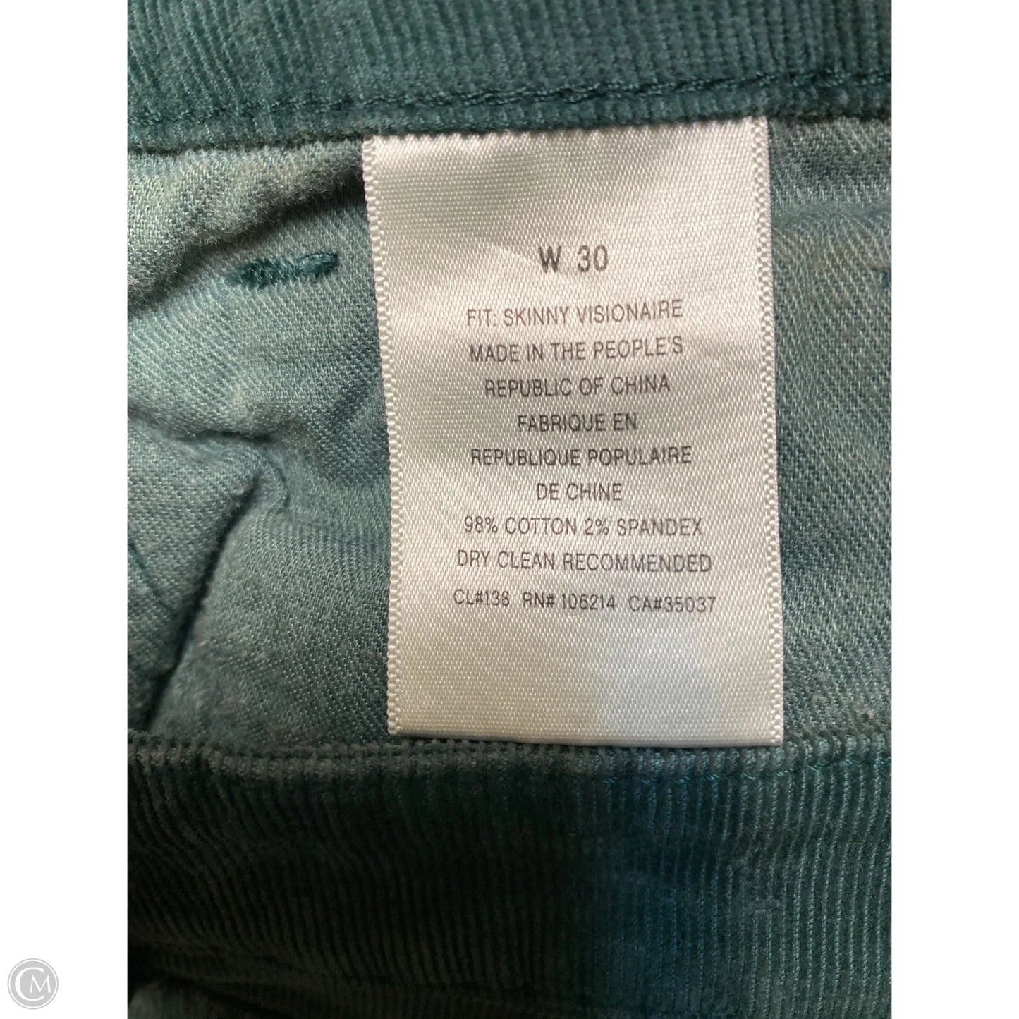 Pants Corduroy By Joes Jeans In Green, Size: 10