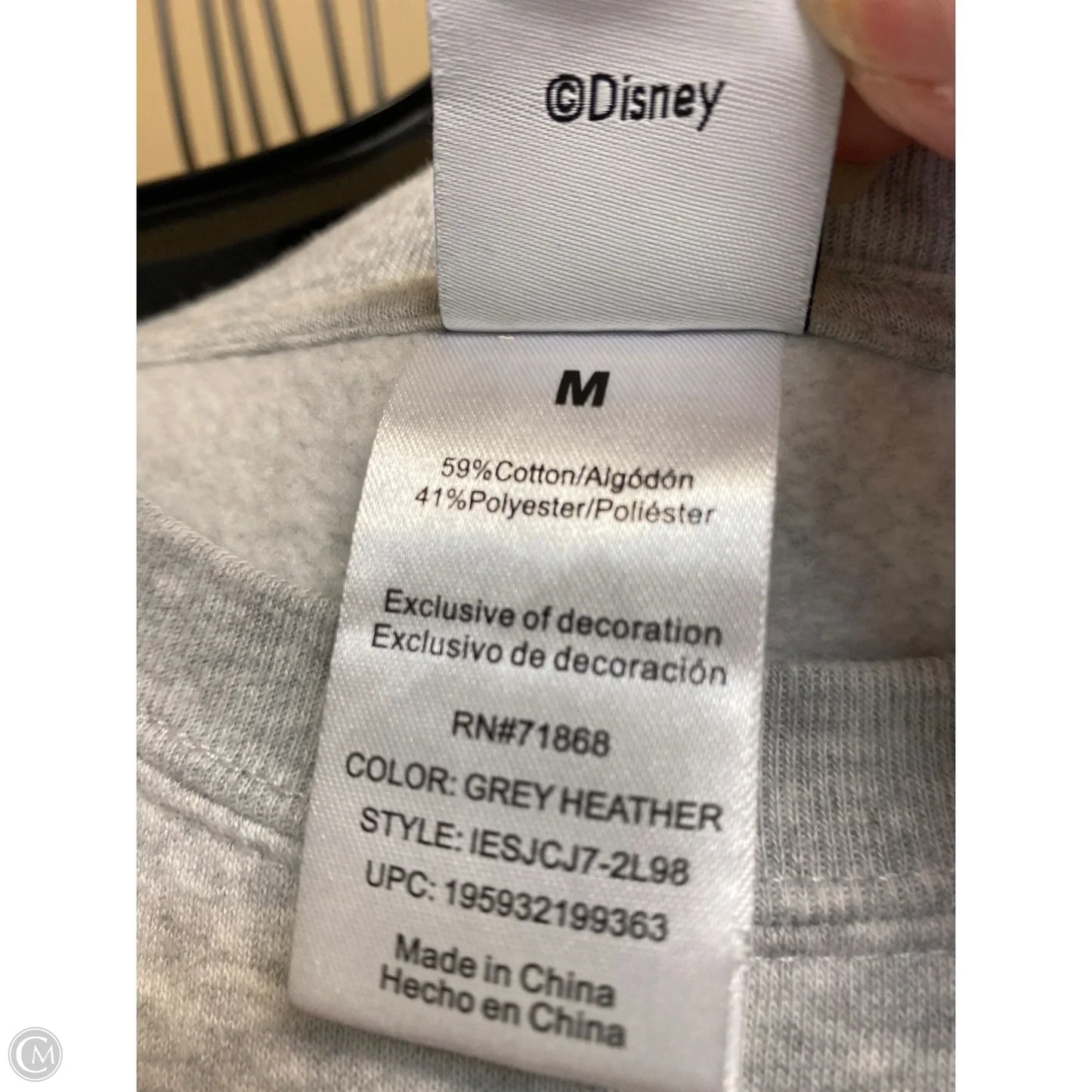 Sweatshirt Collar By Disney Store In Grey, Size: M