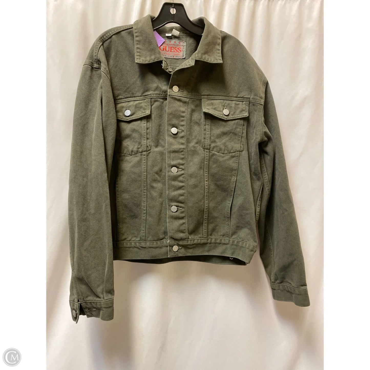 Jacket Denim By Guess In Green Denim, Size: L