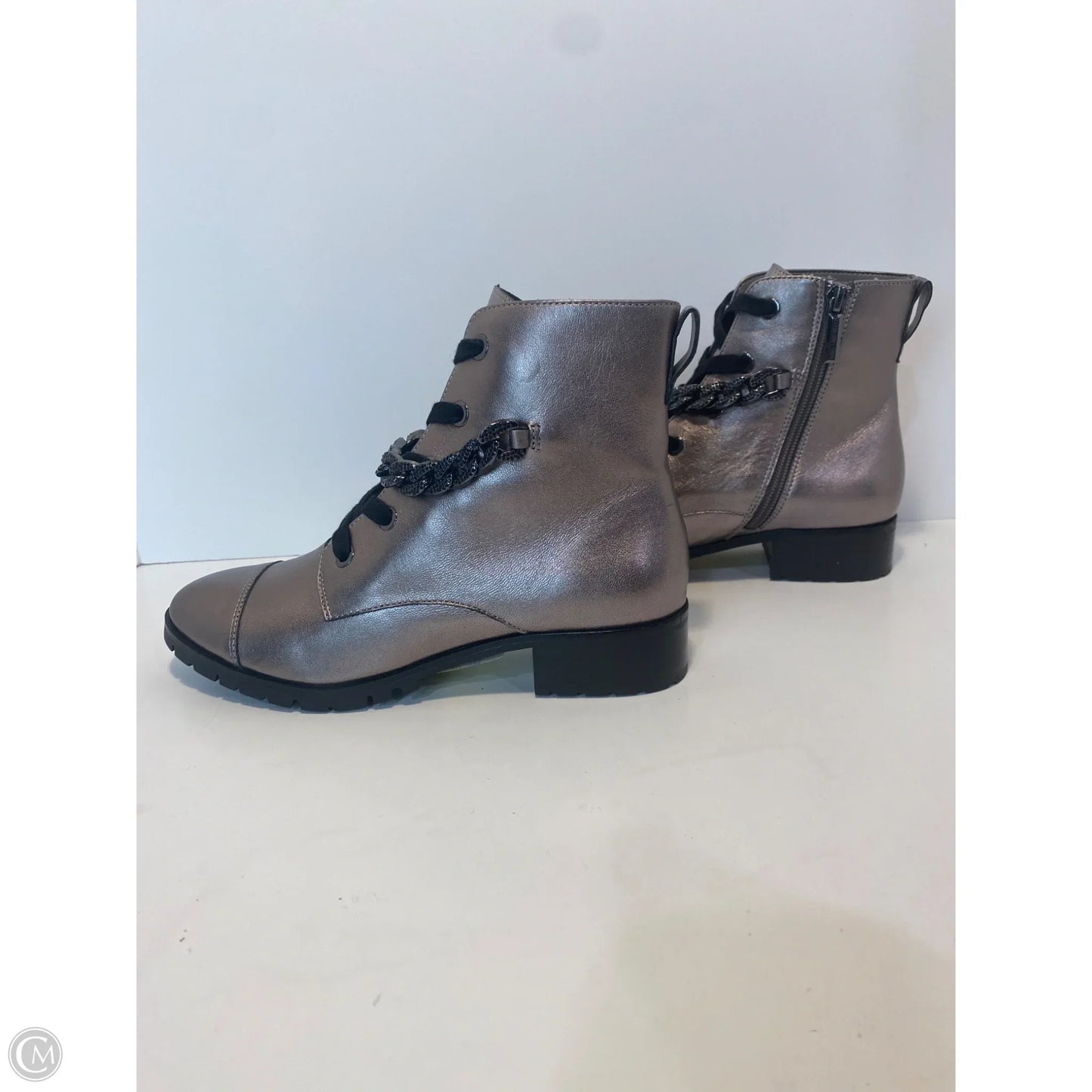 Boots Designer By Karl Lagerfeld In Silver, Size: 6.5