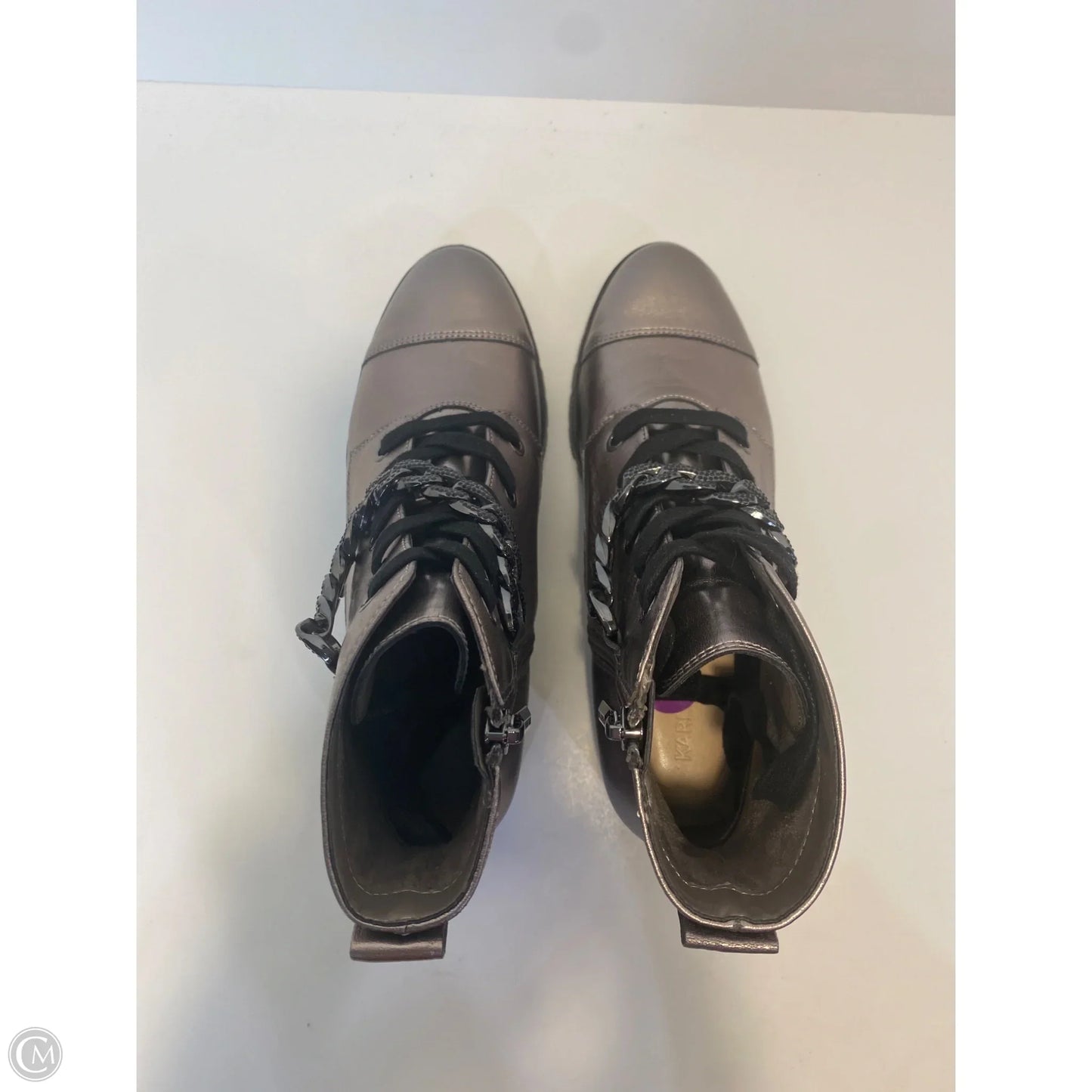 Boots Designer By Karl Lagerfeld In Silver, Size: 6.5