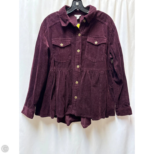 Jacket Shirt By Cato In Maroon, Size: M