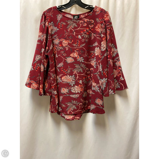 Top Long Sleeve By Bobeau In Maroon, Size: Xl