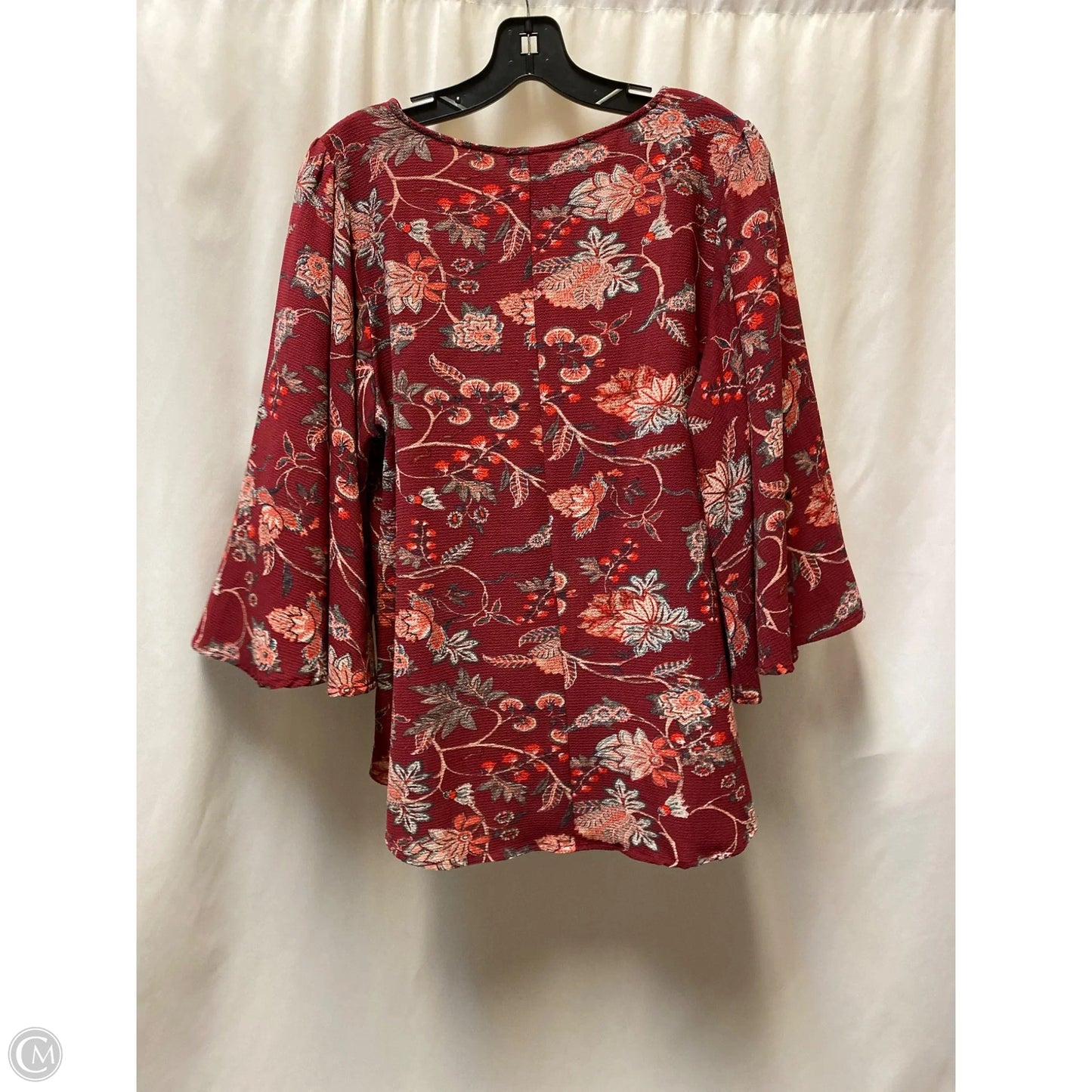 Top Long Sleeve By Bobeau In Maroon, Size: Xl