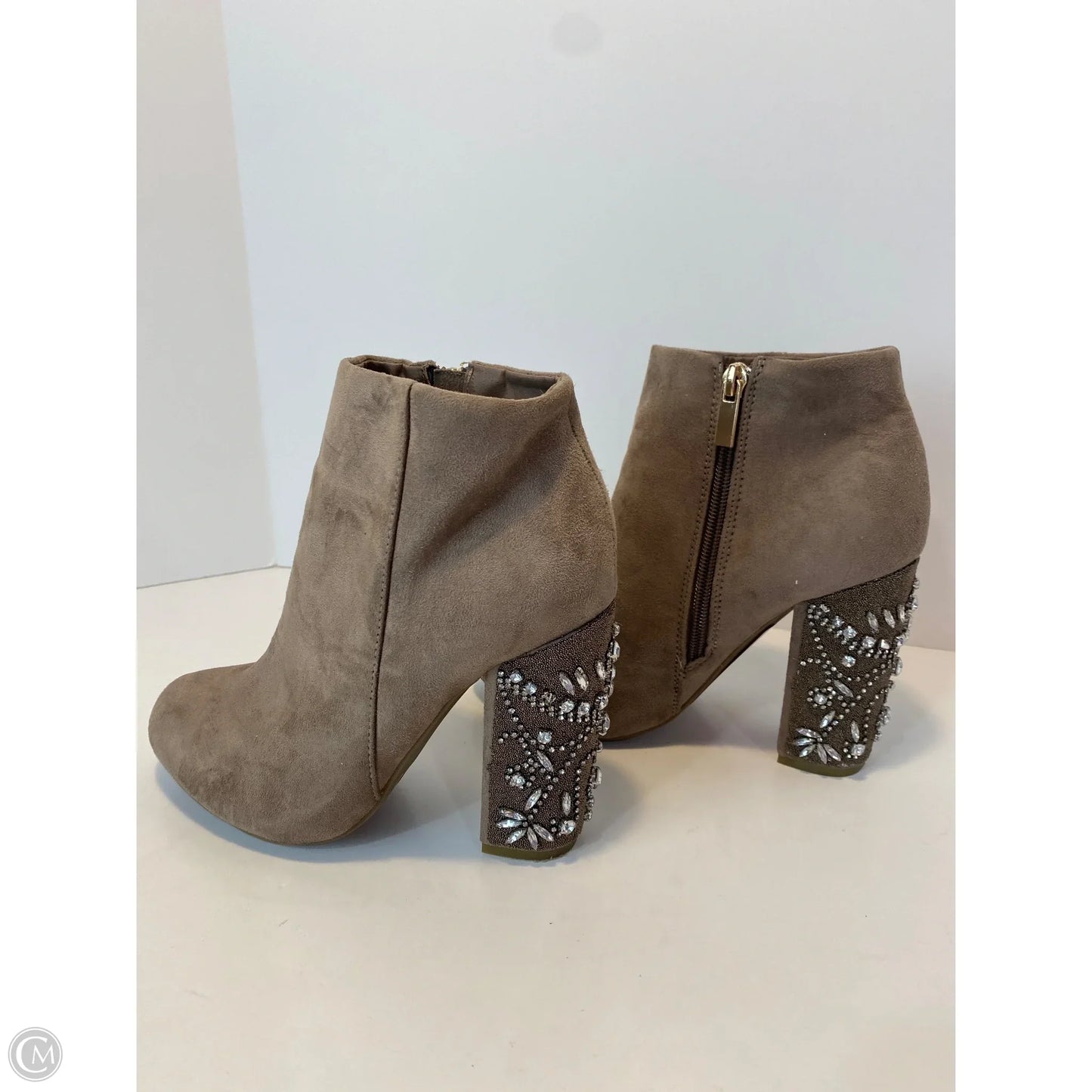 Boots Ankle Heels By Bamboo In Grey, Size: 7