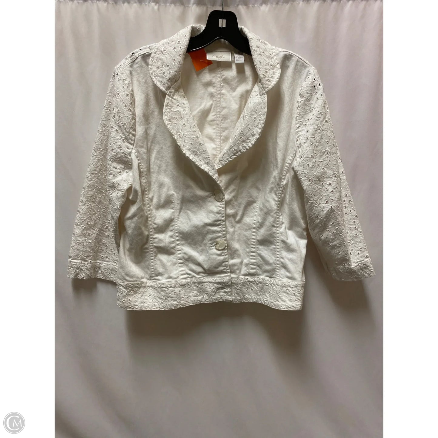 Jacket Denim By Chicos In White Denim, Size: L