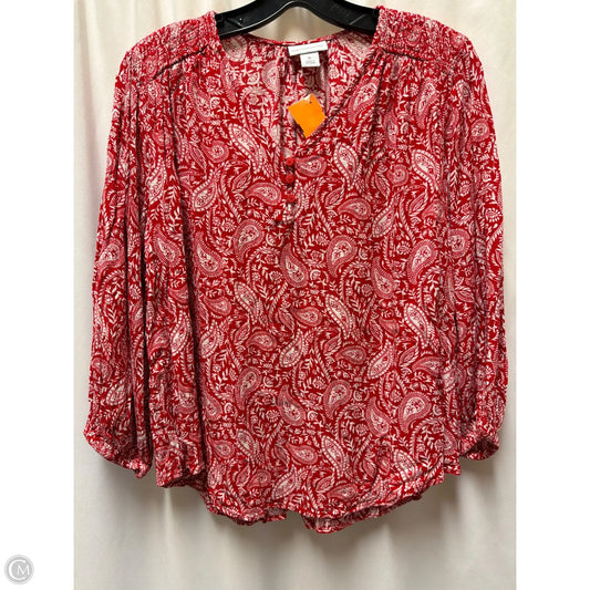 Top Long Sleeve By Liz Claiborne In Red & White, Size: Xl