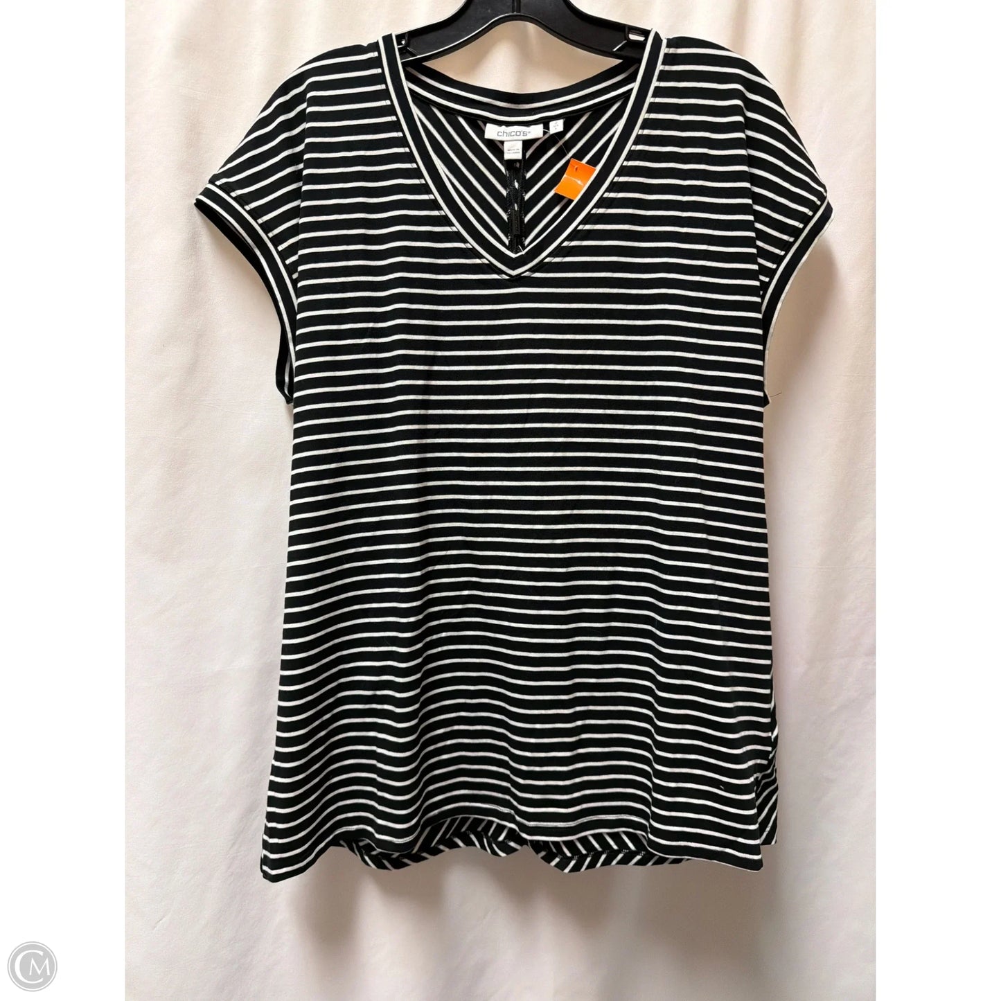 Top Short Sleeve By Chicos In Black & White, Size: L