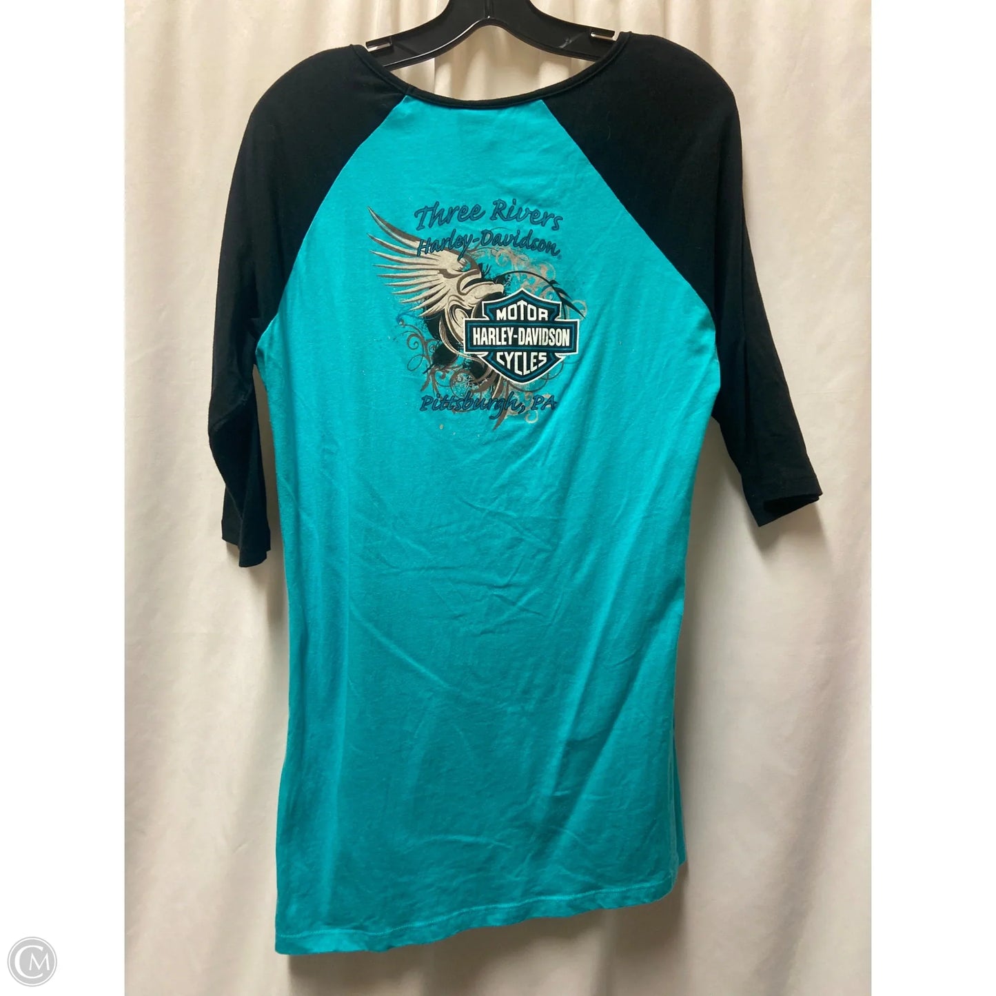 Top 3/4 Sleeve By Harley Davidson In Aqua, Size: Xl