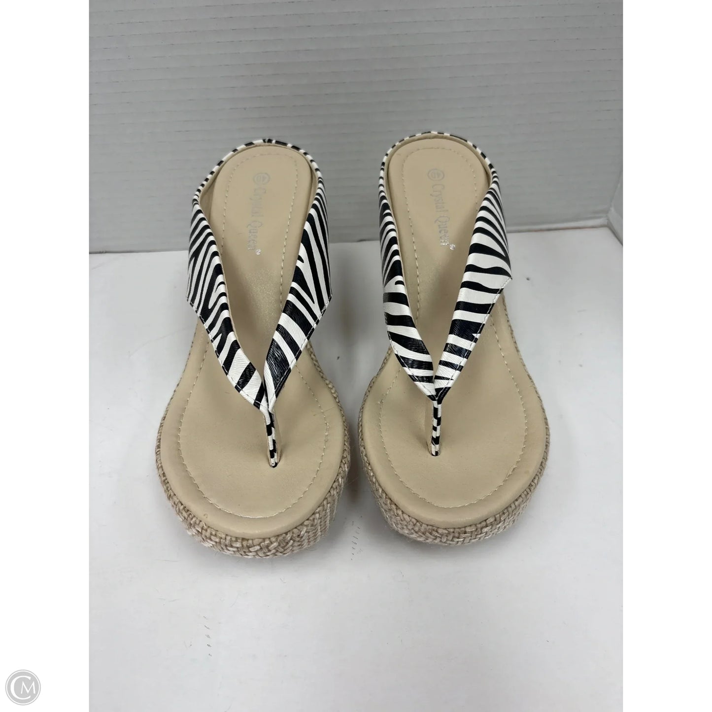 Sandals Heels Wedge By Clothes Mentor In Black & White, Size: 9.5