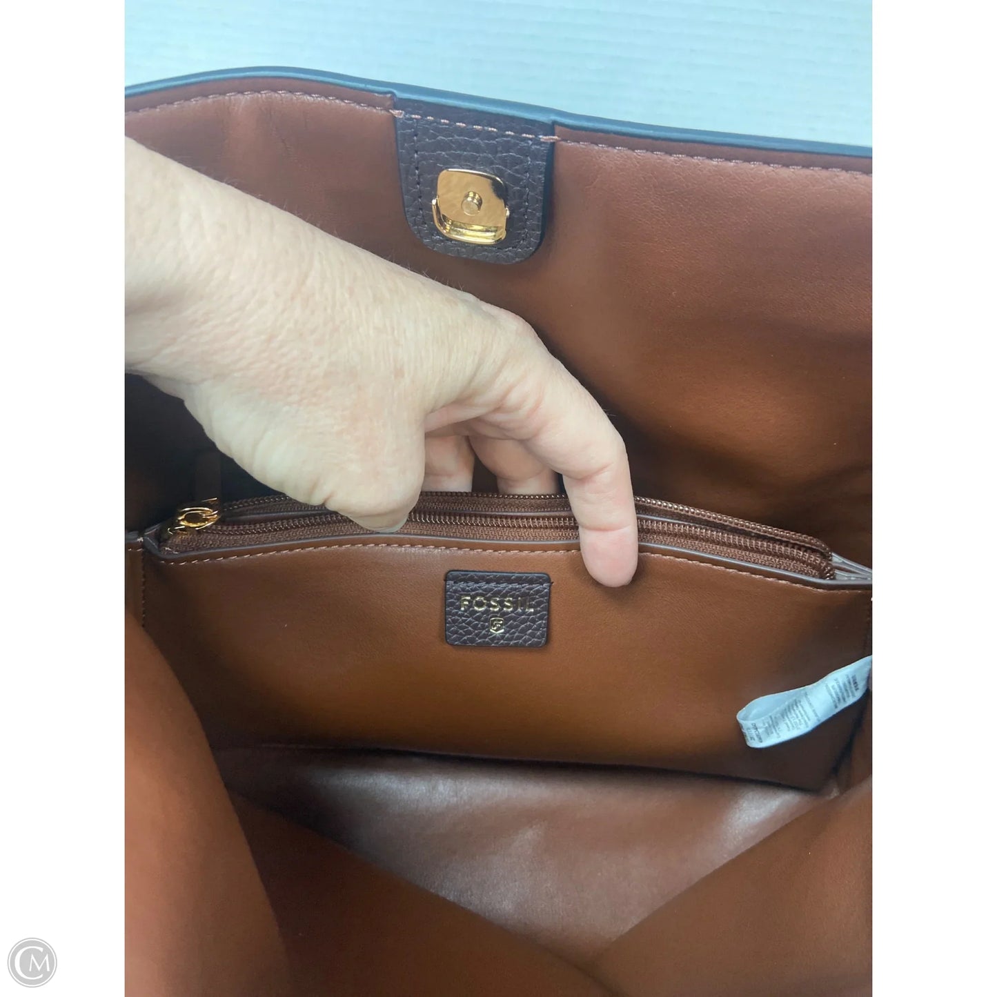 Handbag Leather By Fossil, Size: Large