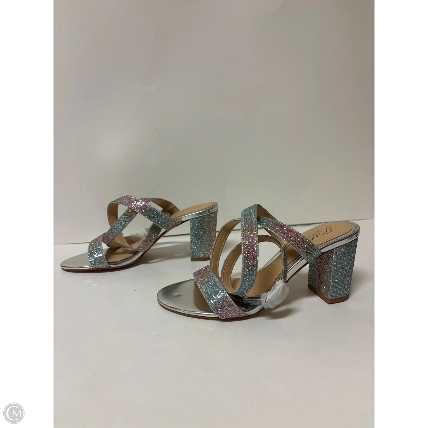 Shoes Heels Block By Badgley Mischka In Silver, Size: 6.5