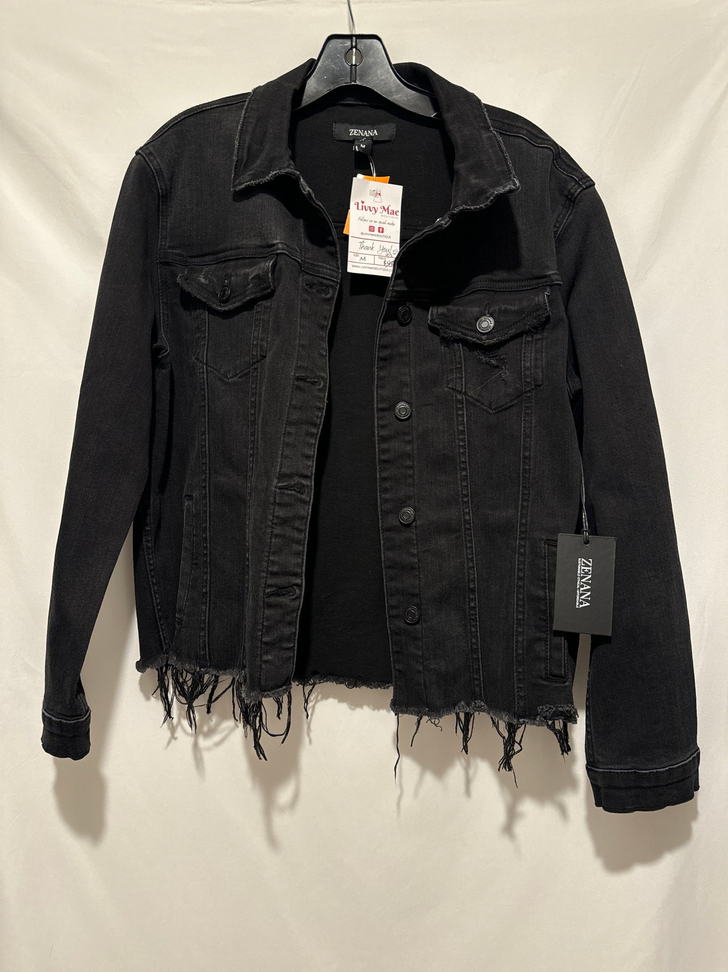 Jacket Denim By Zenana Outfitters In Black Denim, Size: M