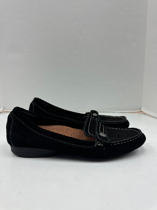 Black Shoes Flats Bare Traps, Size 7.5