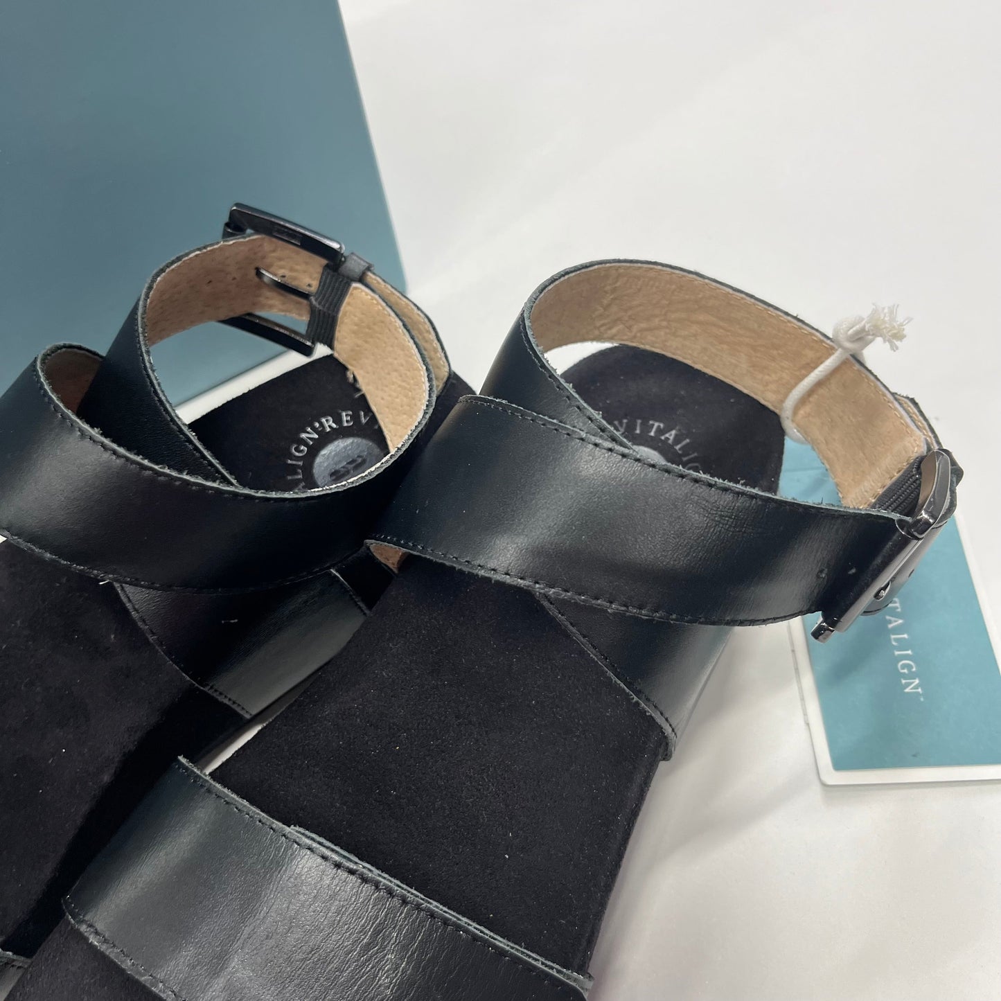 Black Sandals Heels Block Revitalign, Size 7