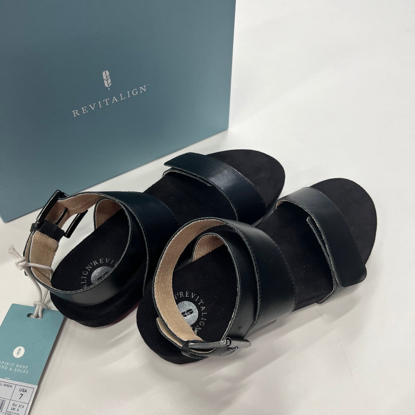 Black Sandals Heels Block Revitalign, Size 7