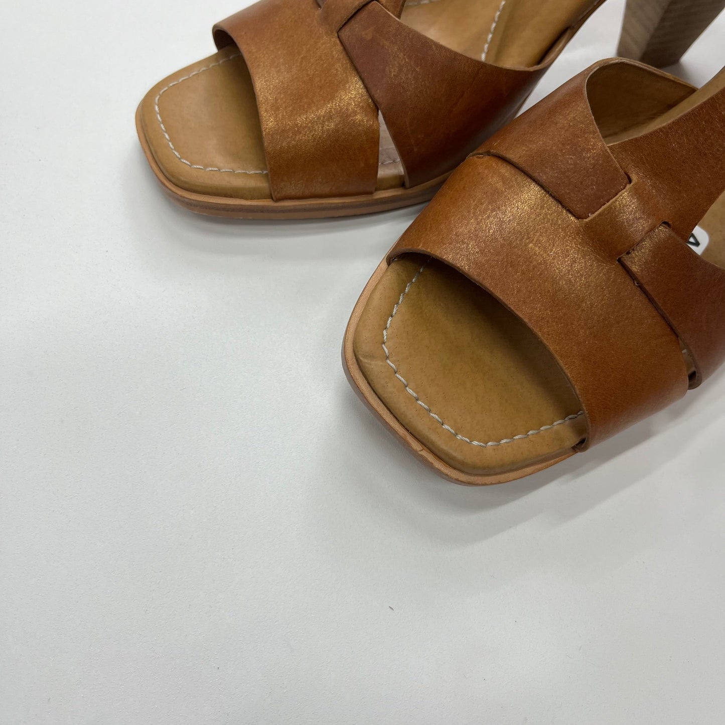 Brown Sandals Heels Block Fossil, Size 8.5