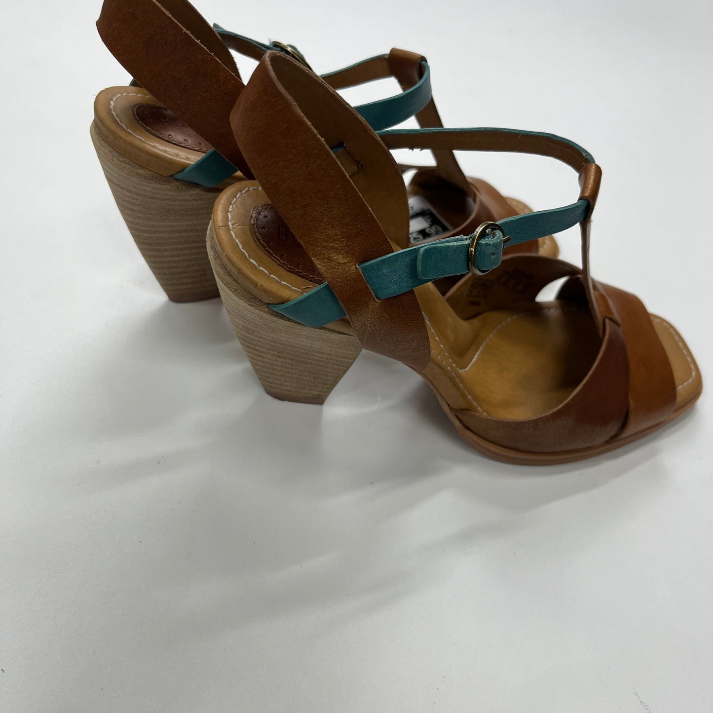 Brown Sandals Heels Block Fossil, Size 8.5