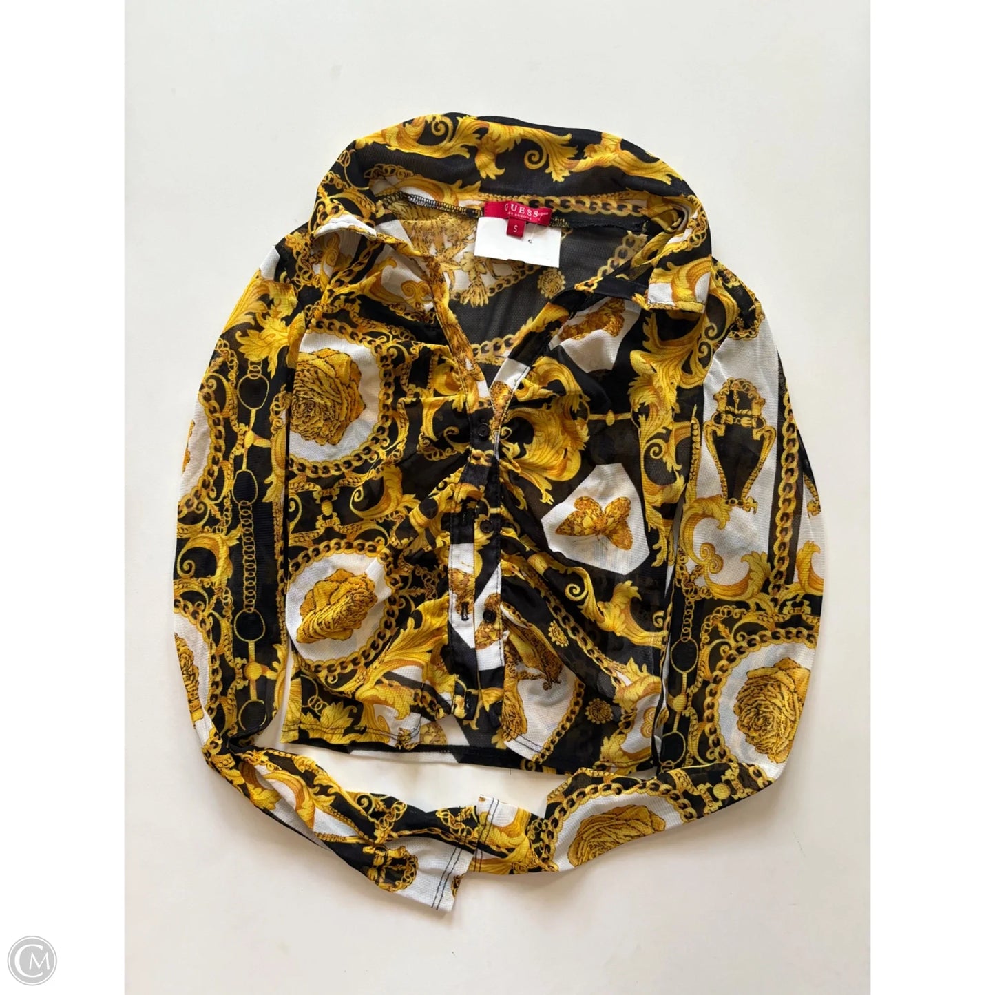 Blouse Long Sleeve By Guess In Gold, Size: S