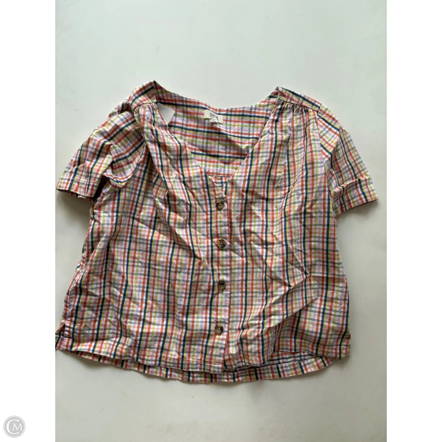 Top Short Sleeve By Ana In Plaid Pattern, Size: M