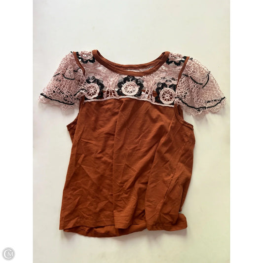 Top Short Sleeve By Anthropologie In Brown, Size: M
