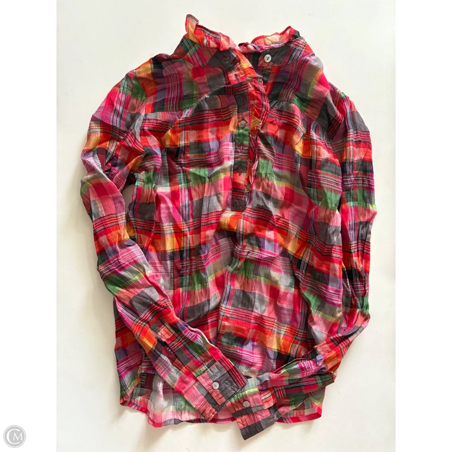Top Long Sleeve By Apny In Plaid Pattern, Size: Xs