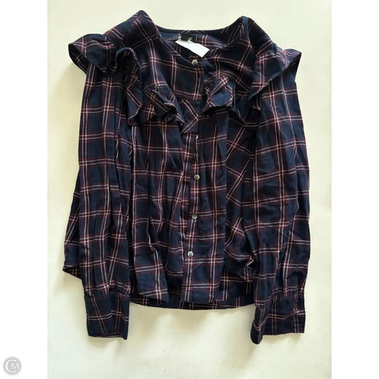 Top Long Sleeve By Madewell In Plaid Pattern, Size: L