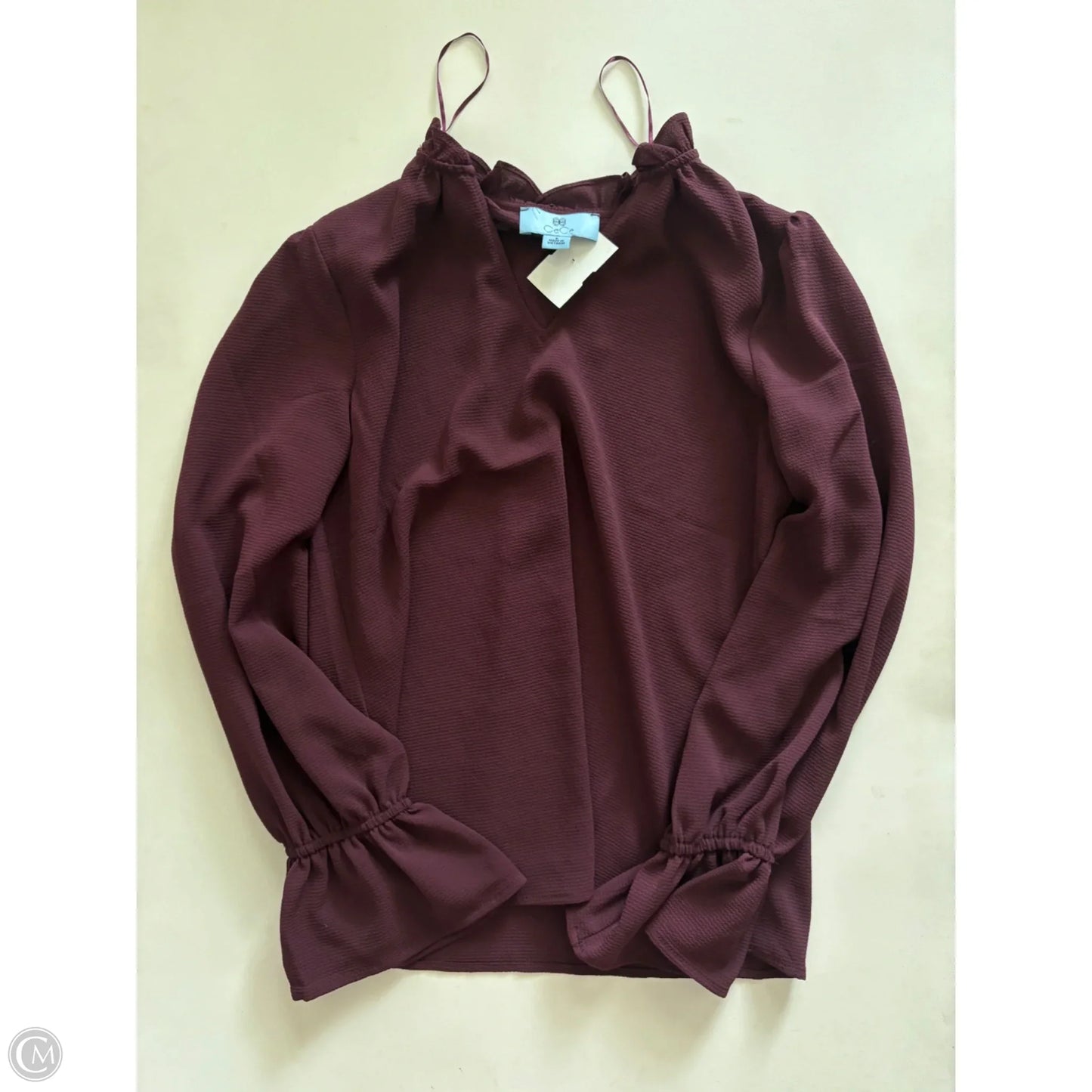 Blouse Long Sleeve By Cece In Maroon, Size: S