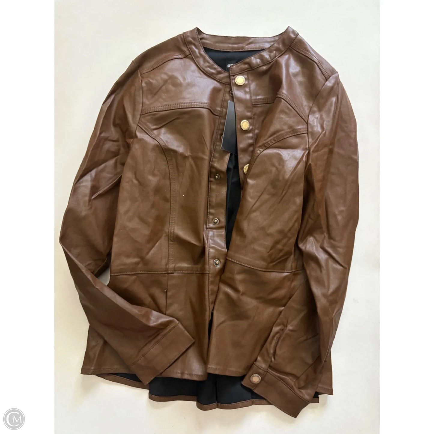 Jacket Moto By Susan Graver In Brown, Size: L