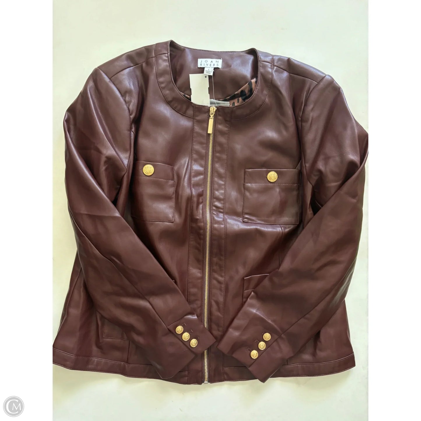 Jacket Moto By Joan Rivers In Brown, Size: L