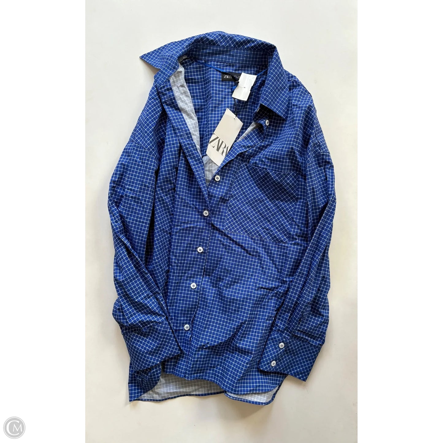 Blouse Long Sleeve By Zara In Blue, Size: L