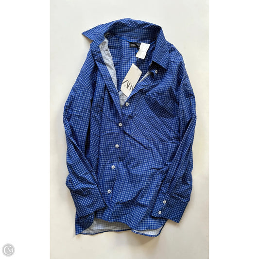 Blouse Long Sleeve By Zara In Blue, Size: L