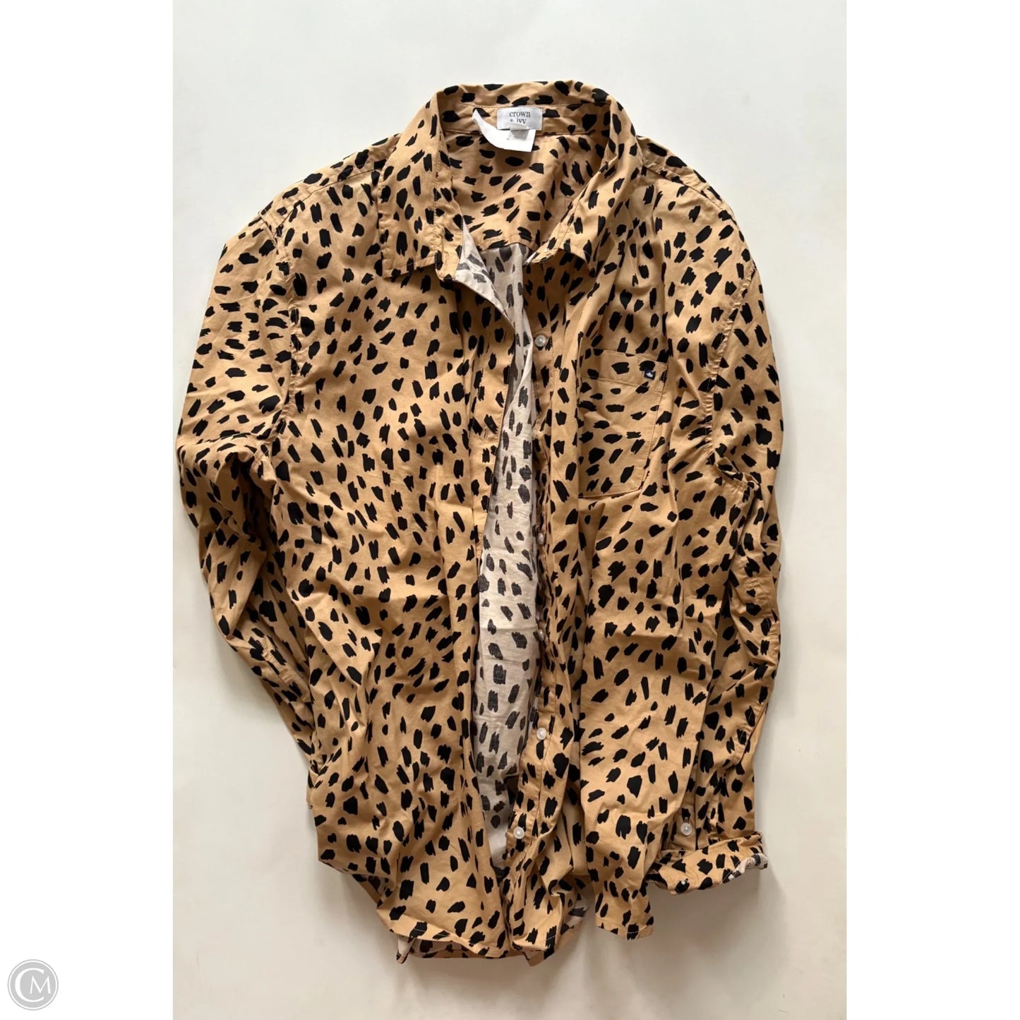 Blouse Long Sleeve By Crown And Ivy In Leopard Print, Size: Xl