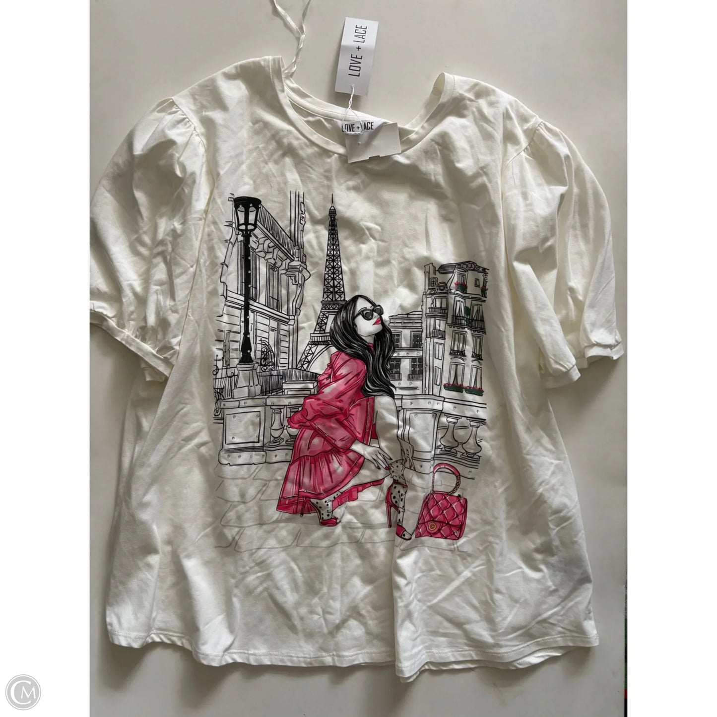 Top Short Sleeve By LOVE + LACE In White, Size: 3x