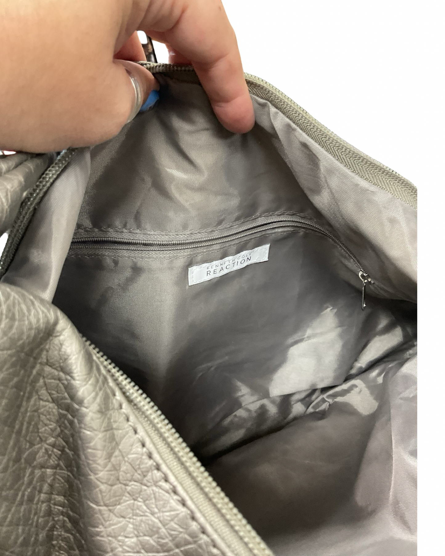 Handbag By Kenneth Cole Reaction In Silver, Size:Large