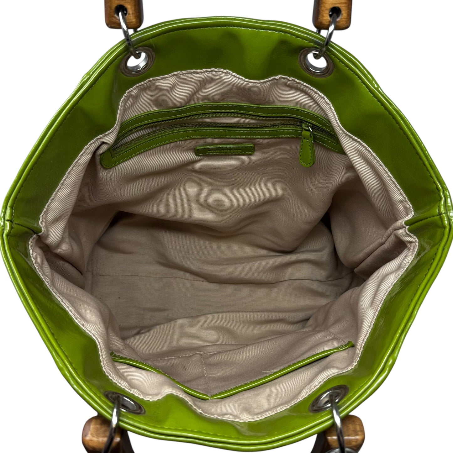 Straw Wood Handled Green Accent Tote By Ann Taylor, Size: Medium